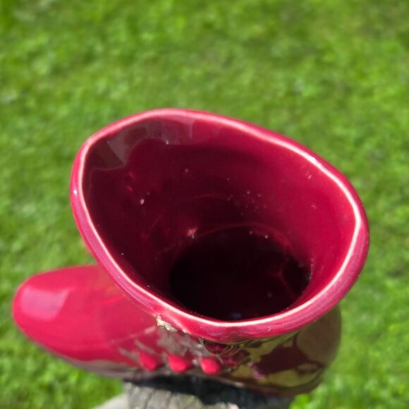 Red Victorian Shoe Planter Retro Pottery Decor - Picture 3 of 10